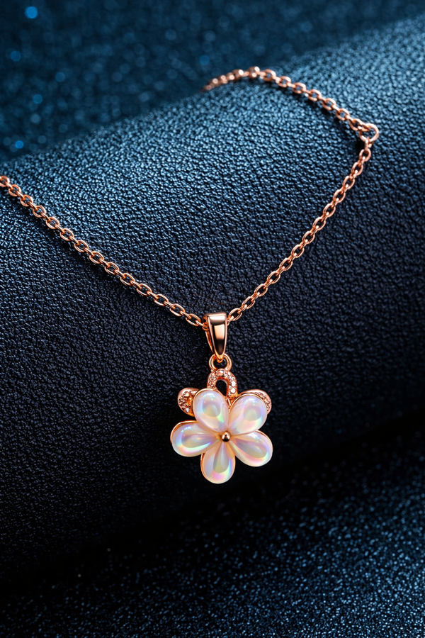 Elegant Rose Gold Floral Opal Pendant Necklace for Women