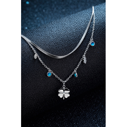 Elegant Silver Clover Charm Layered Necklace