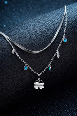 Elegant Silver Clover Charm Layered Necklace