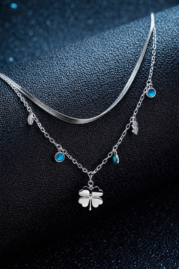Elegant Silver Clover Charm Layered Necklace