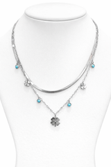 Elegant Silver Clover Charm Layered Necklace
