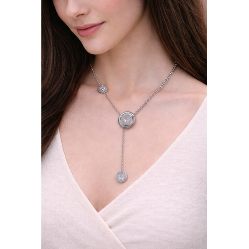 Elegant Silver Coin Charm Layered Pendant Necklace