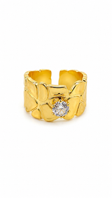 Elegant Anti-Tarnish Textured Gold Ring with CZ Stone