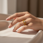 Chic Anti-Tarnish Lattice Pattern Ring with CZ Stone