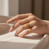 Chic Anti-Tarnish Lattice Pattern Ring with CZ Stone