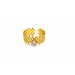 Chic Anti-Tarnish Lattice Pattern Ring with CZ Stone