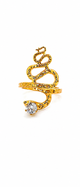 Designer Anti-Tarnish Serpent Coil Ring with CZ Stone