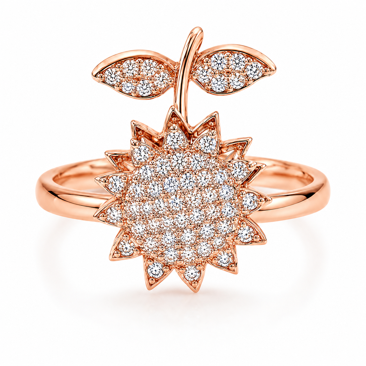 Rose Gold Sunflower Crystal Ring for Women