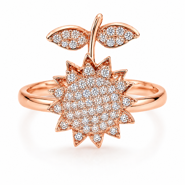 Rose Gold Sunflower Crystal Ring for Women