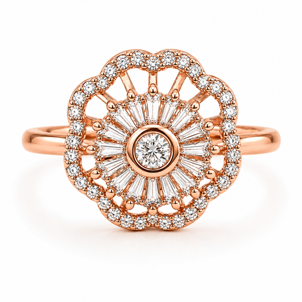 Rose Gold Floral Halo Ring for Women