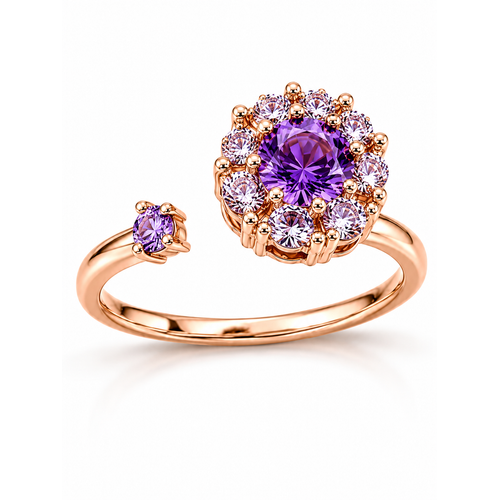 Rose Gold Purple Floral Adjustable Ring for Women