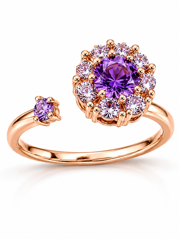 Rose Gold Purple Floral Adjustable Ring for Women