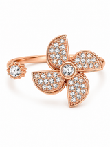 Rose Gold Floral CZ Adjustable Ring for Women