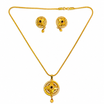 Traditional Floral Round Pendant Necklace & Earrings Set for Women