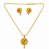 Traditional Floral Round Pendant Necklace & Earrings Set for Women