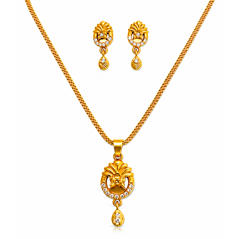 Elegant Floral CZ Pendant Necklace & Earrings Set for Women