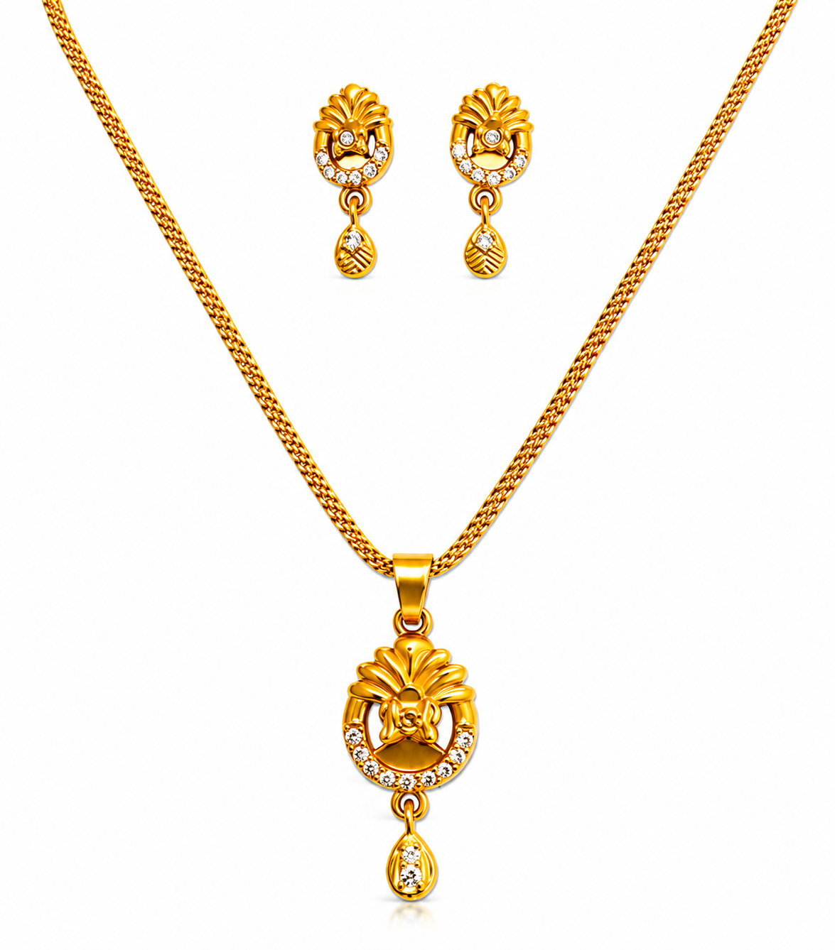 Elegant Floral CZ Pendant Necklace & Earrings Set for Women