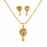 Elegant Paisley CZ Pendant Necklace & Matching Drop Earrings Set for Women