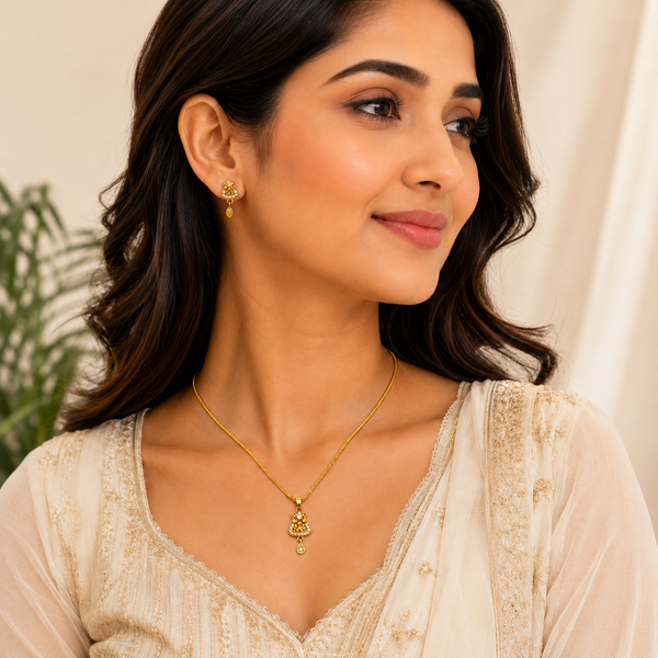 Elegant Floral CZ Pendant Necklace & Matching Drop Earrings Set for Women