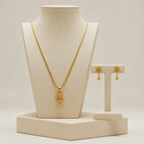 Elegant Floral CZ Pendant Necklace & Matching Drop Earrings Set for Women
