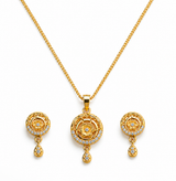 Elegant Circular Floral Pendant Necklace & Matching Earrings Set for Women