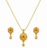 Elegant Floral Round Pendant Necklace & Matching Drop Earrings Set for Women