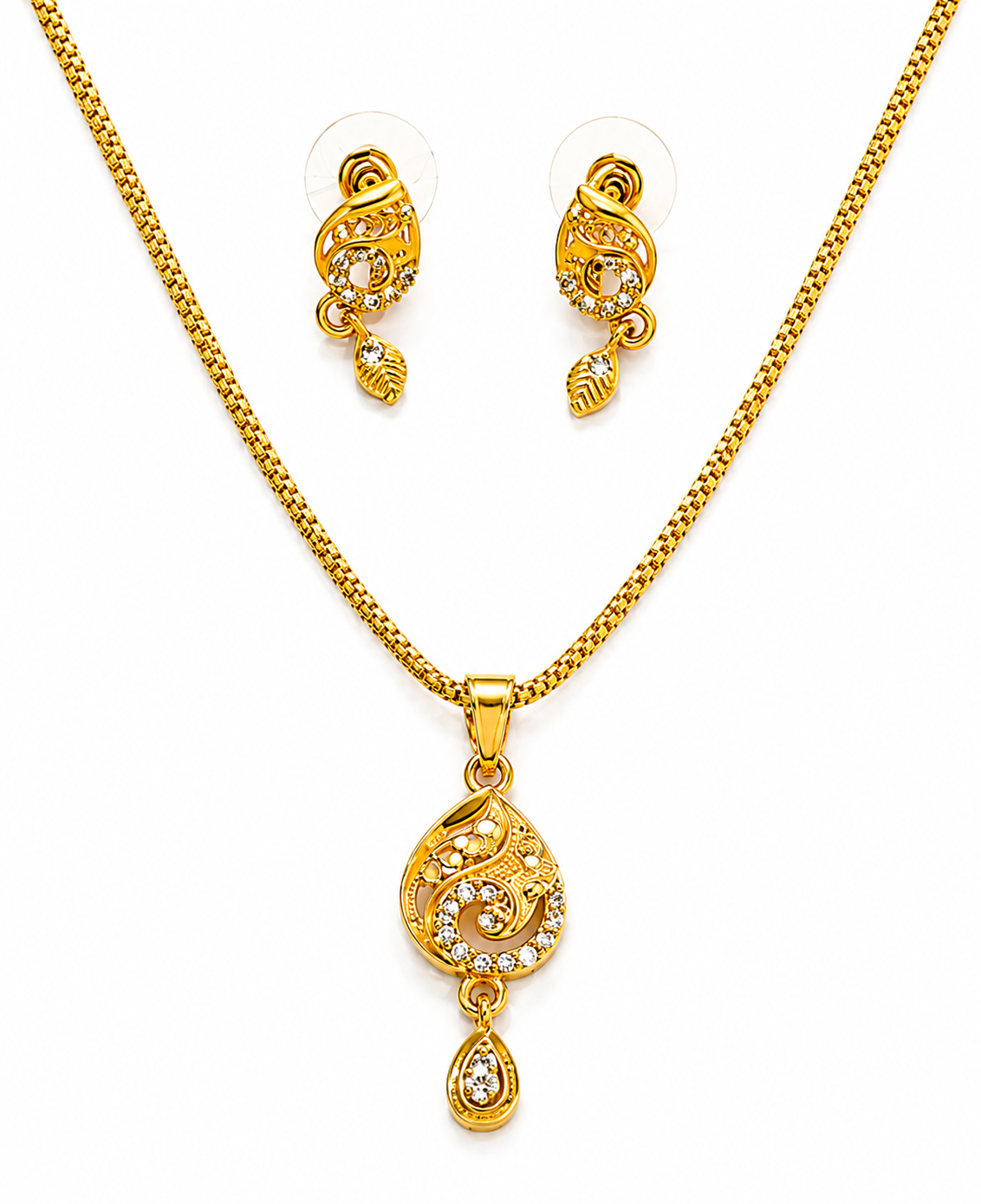 Elegant Teardrop Pendant Necklace & Earrings Set for Women