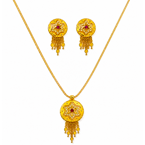 Traditional Star Design Pendant Necklace & Matching Tassel Earrings Set for Women