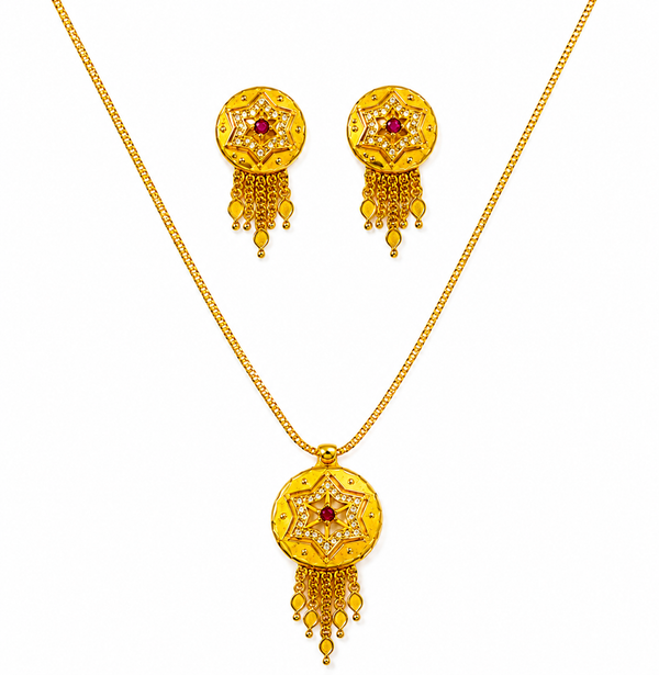Traditional Star Design Pendant Necklace & Matching Tassel Earrings Set for Women