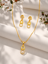 Elegant Double Teardrop CZ Pendant Necklace Set with Matching Drop Earrings for Women