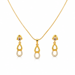 Elegant Double Teardrop CZ Pendant Necklace Set with Matching Drop Earrings for Women