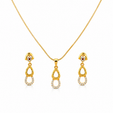 Elegant Double Teardrop CZ Pendant Necklace Set with Matching Drop Earrings for Women