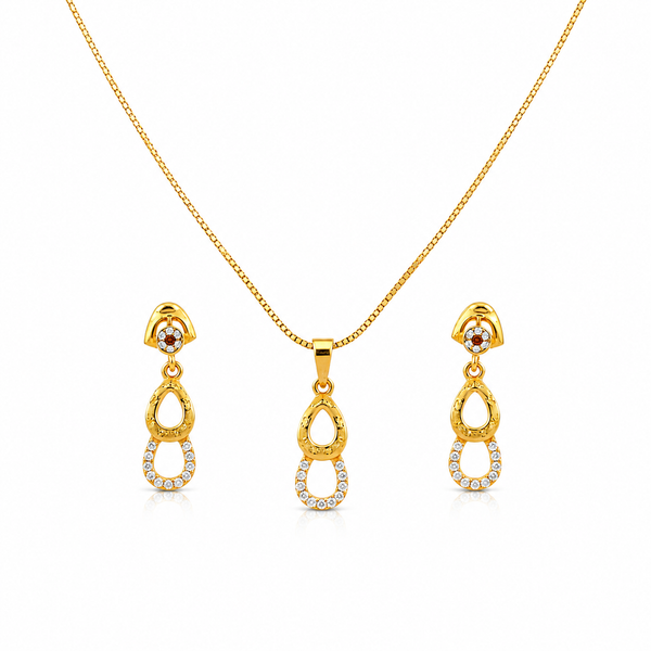 Elegant Double Teardrop CZ Pendant Necklace Set with Matching Drop Earrings for Women