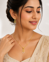 Elegant Double Teardrop CZ Pendant Necklace Set with Matching Drop Earrings for Women