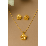 Elegant Floral Filigree Pendant Necklace Set with Matching Stud Earrings for Women