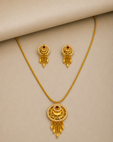 Royal Ruby CZ Circular Tassel Pendant Necklace Set with Matching Earrings for Women