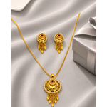 Royal Ruby CZ Circular Tassel Pendant Necklace Set with Matching Earrings for Women