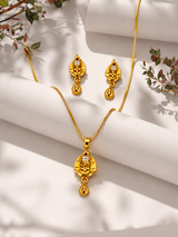 Elegant Traditional Teardrop Pendant Necklace Set with Matching Drop Earrings for Women