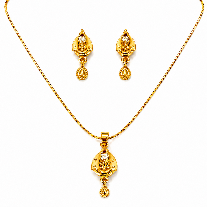 Elegant Traditional Teardrop Pendant Necklace Set with Matching Drop Earrings for Women