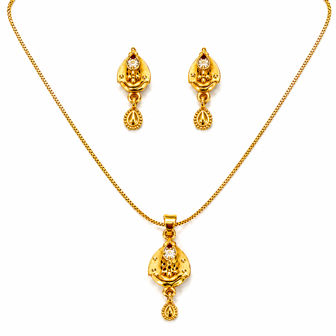 Elegant Traditional Teardrop Pendant Necklace Set with Matching Drop Earrings for Women