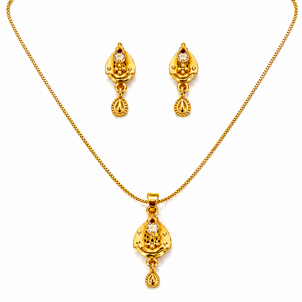 Elegant Traditional Teardrop Pendant Necklace Set with Matching Drop Earrings for Women