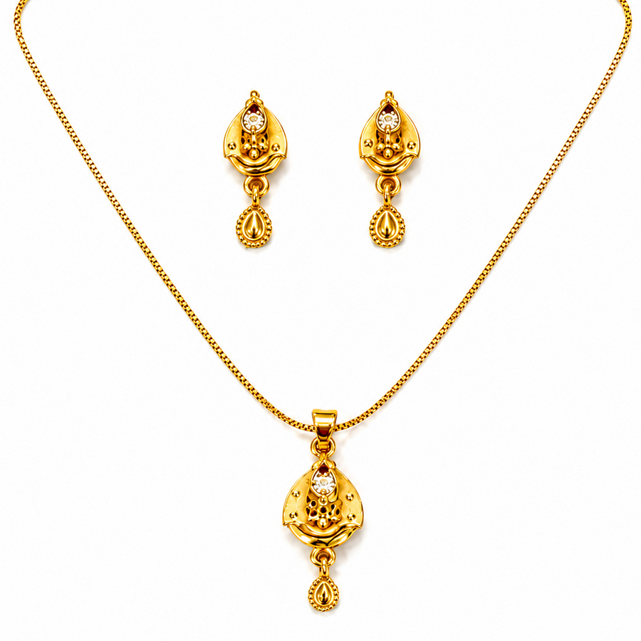 Elegant Traditional Teardrop Pendant Necklace Set with Matching Drop Earrings for Women