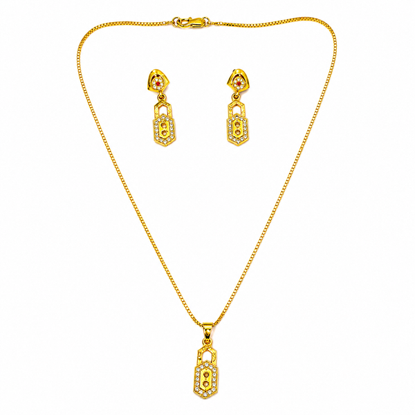 Elegant Geometric CZ Pendant Necklace Set with Matching Drop Earrings for Women