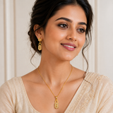 Elegant Geometric CZ Pendant Necklace Set with Matching Drop Earrings for Women