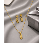 Elegant Geometric CZ Pendant Necklace Set with Matching Drop Earrings for Women