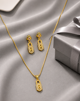 Elegant Geometric CZ Pendant Necklace Set with Matching Drop Earrings for Women