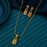 Elegant Geometric CZ Pendant Necklace Set with Matching Drop Earrings for Women