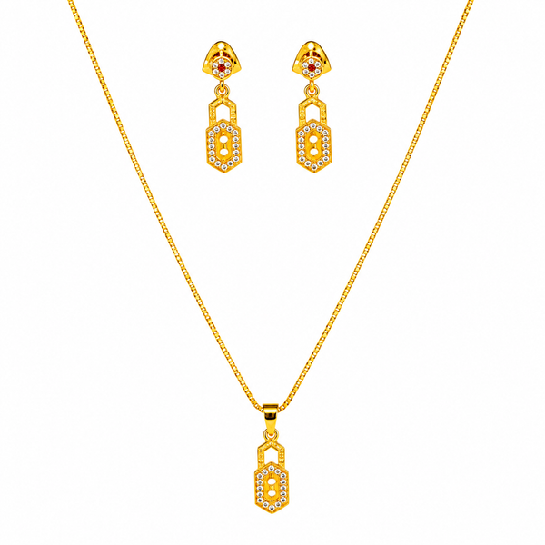 Elegant Geometric CZ Pendant Necklace Set with Matching Drop Earrings for Women