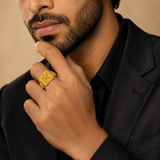 Royal Chakra Heritage Square Gold Statement Ring for Men