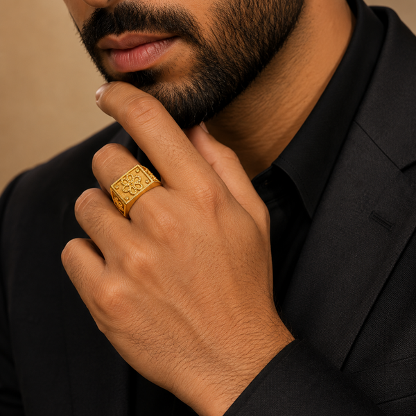 Royal Bloom Heritage Gold Statement Ring for Men